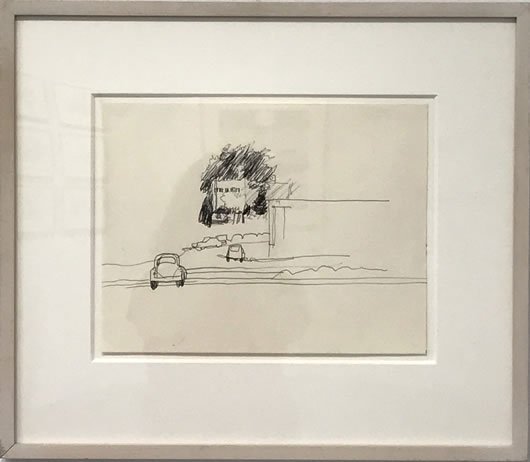 Fairfield Porter, (1907-1975), Study for The Parking Lot, c1965, Ink on paper, 9 X 11 ¾ inches