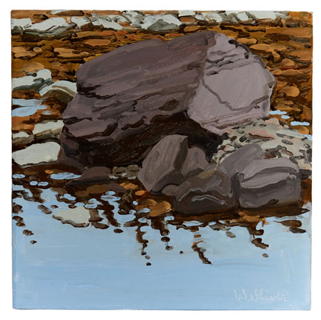 Neil Welliver, (1929-2005), Study for Purple Boulder, 1990, Oil on linen, 14 x 14 inches, Signed lower right, (BP#NW-7881)